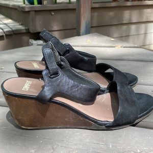 Camper black leather wedge sandals